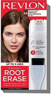 Permanent Hair Color by Revlon, Permanent Hair Dye, At-Home Root Erase with Applicator Brush for Multiple Use, 100% Gray Coverage, Medium Ash Brown