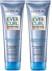 L'Oreal Paris EverCurl Sulfate Free Shampoo and Conditioner Kit for Curly Hair, Lightweight, Anti-Frizz Hydration, Gentle on Curls, with Coconut Oil