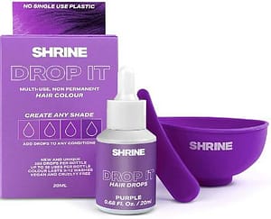 Shrine Drop It Temporary Hair Color - Mix Dye With Conditioner - Create Unique Shades - Semi-Permanent Bright Colors Blend Easily - Multi-Use - Vegan & Cruelty-Free - 200 Drops Per Bottle (Purple)