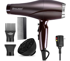 2000 Watt Hair Dryers, Xpoliman Professional Salon Hair Dryer with AC Motor, Negative Ionic Blow Dryer with Diffuser Concentrator Comb, 2 Speed 3 Heat Settings,Low Noise Long Life Style-Brown/Purple