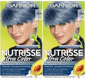 Garnier Nutrisse Ultra Color Nourishing Permanent Hair Color Cream, DN1 Light Cool Denim (2 Count) Blue Hair Dye